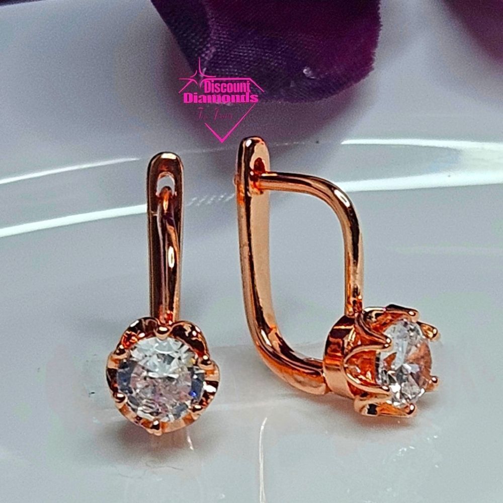 Round White Diamond Huggie Earrings 14K Rose Gold On 925 Silver - Picture 3 of 8